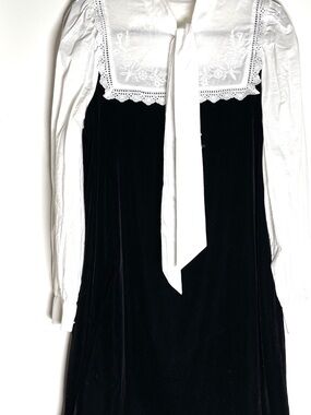 & Other Stories White and Black Tie-Neck Velvet and Cotton Dress